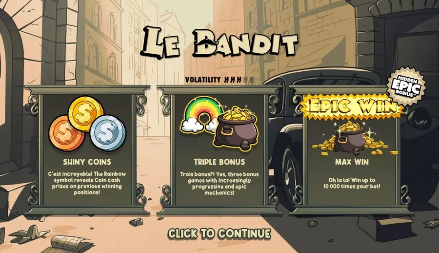 Le Bandit splash screen: volatility and ceiling together
