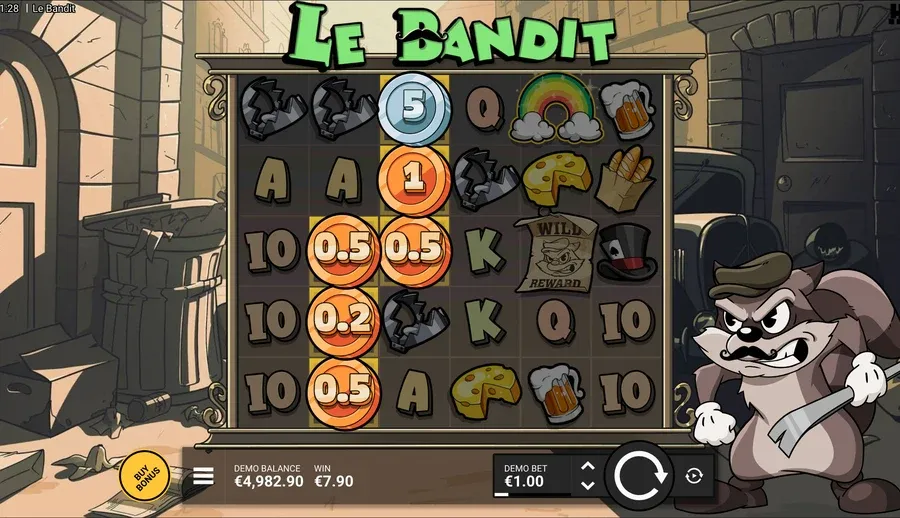 Le Bandit base game grid, six reels by five rows